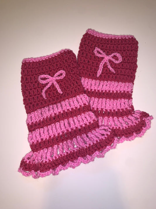 red velvet crochet leg warmers